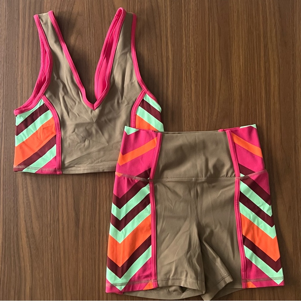 FP Movement Never Better Chevron Colorblock size S Crop Tank & Biker Shorts Set